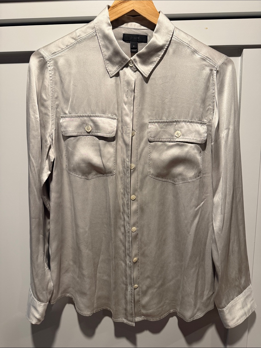 J. Crew Silver-Gray Silk-Blend Button-Front Shirt Jacket